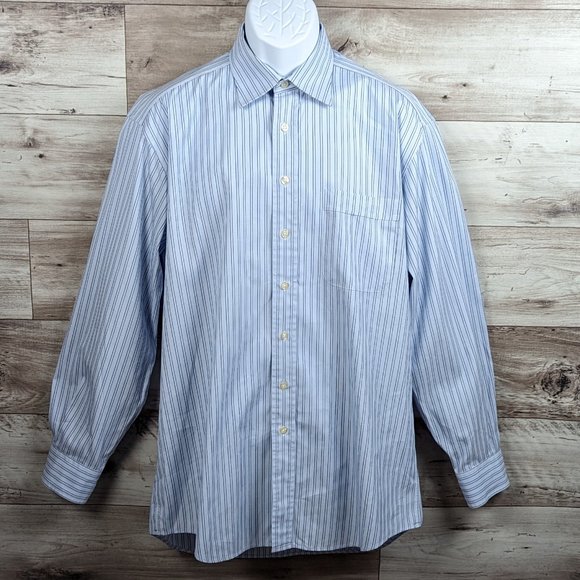 Hickey Freeman*Men's Long Sleeve Button Down Curved Hem Chest Pocket Shirt~Large - Picture 1 of 11